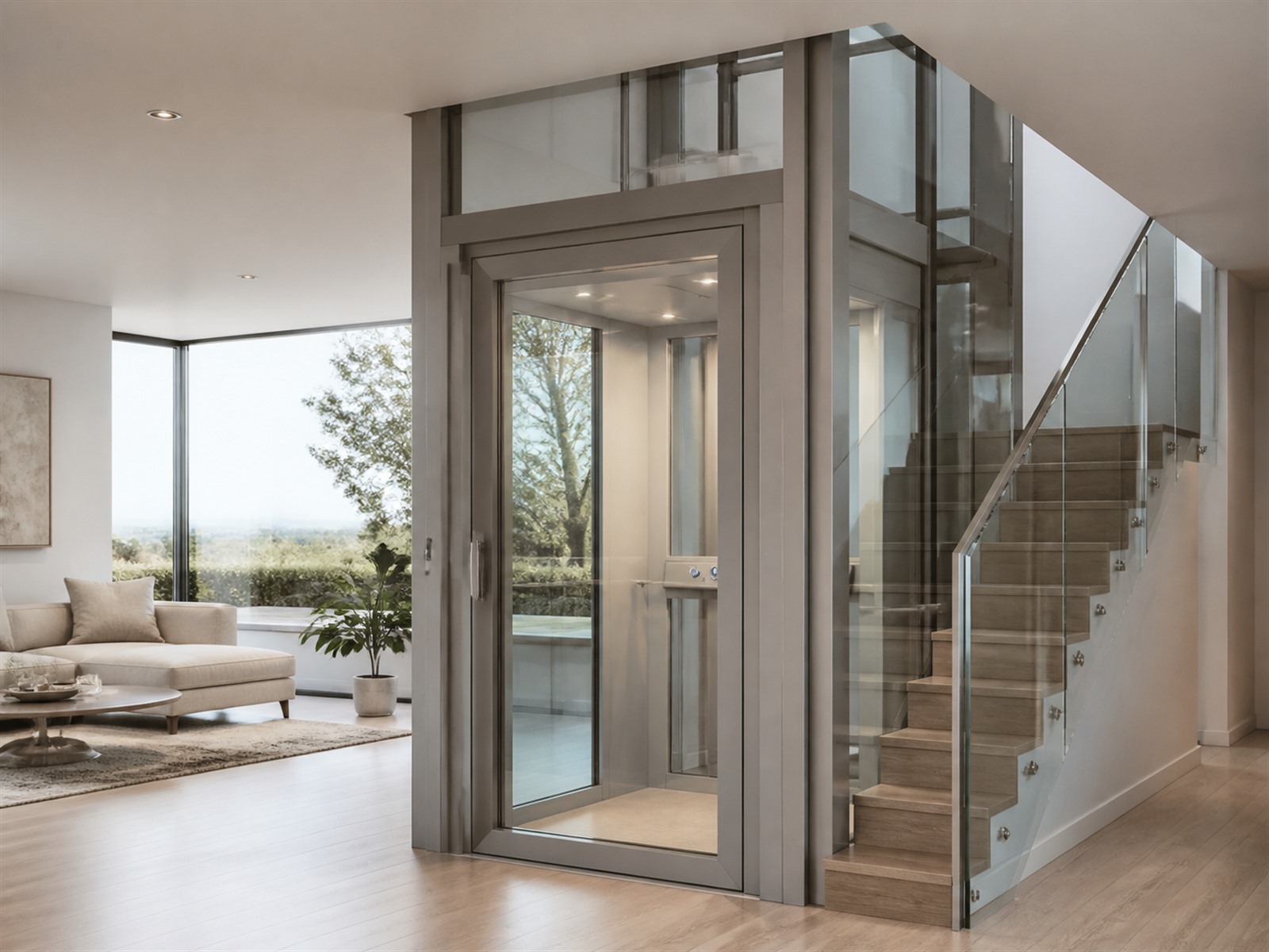 Thiết kế thang máy kính hài hòa với kiến trúc biệt thự